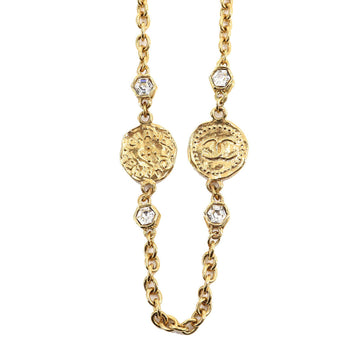 Chanel double long necklace rhinestone here mark gold vintage accessories Vintage Necklace