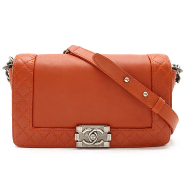 CHANEL Boy  Coco Mark Medium Shoulder Bag Chain Tote Leather Orange A67948