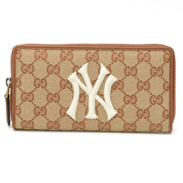 Gucci GG Canvas NY Yankees Model MLB Major League Collaboration Round Long Wallet Khaki Beige Brick Red 547791
