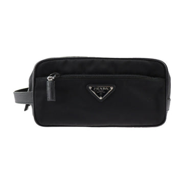 PRADA second bag 2NA819 nylon leather black silver hardware clutch handbag triangle logo