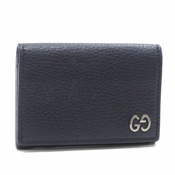 Gucci bi-fold card case navy blue leather 473923 business holder women's men's