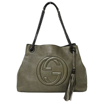 GUCCI Bag Women's Tote Chain Shoulder Soho Leather Greige Metallic 308982