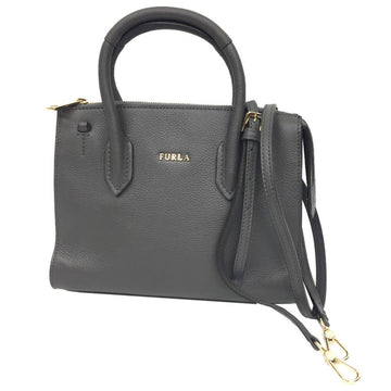 FURLA PIN S SATCHEL 2WAY Handbag Shoulder Bag 924711 B BMN1 OAS Leather Gray aq7177 aq7700