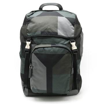PRADA Backpack Rucksack Daypack Geometric Pattern Nylon Leather ARDESIA Khaki Gray Multi Overseas Duty Free Store Purchased Item 2VZ135