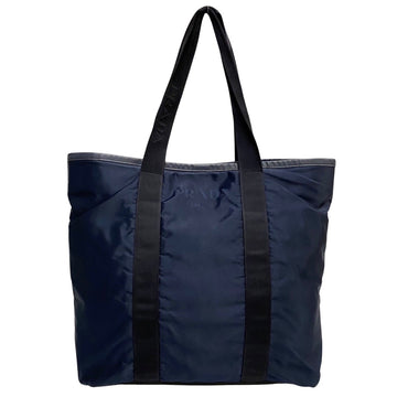 PRADA Triangle Logo Metal Fittings Nylon Saffiano Leather Genuine Tote Bag Handbag Business Navy