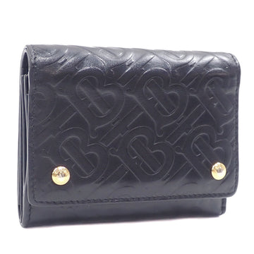 BURBERRY Trifold Wallet TB Monogram Women's Black Leather 8011502 Embossed A210139