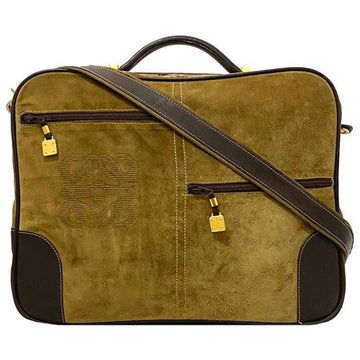 LOEWE 2way Boston bag beige brown anagram suede leather  handbag shoulder