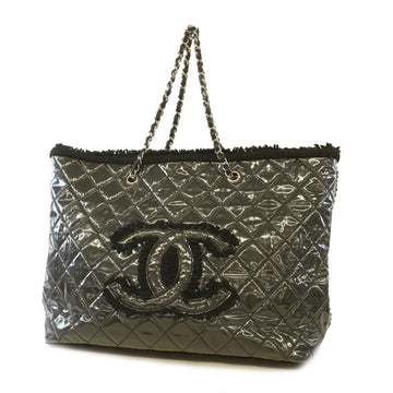 Chanel Tote Bag Matelasse Chain Tote Patent/Tweed Black Silver metal
