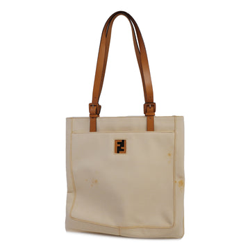 FENDIAuth  Handbag Women's Canvas,Leather Tote Bag Brown,Ivory