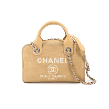 Chanel Deauville bowling 2way hand chain shoulder bag canvas leather beige A92749 Bowling Bag