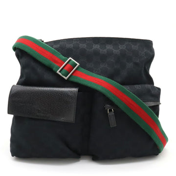 GUCCI GG Canvas Sherry Line Shoulder Bag Leather Black Green Red 169937