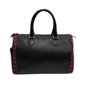 YVES SAINT LAURENT Cutout Logo Leather Genuine Handbag Mini Boston Bag Black Red 40037