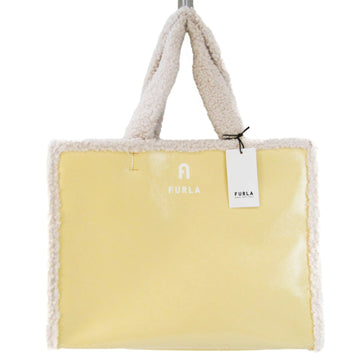 FURLA OPPORTUNITY L TOTE WB00255 BX0386 Women's Patent Leather,Cotton Tote Bag Yellow