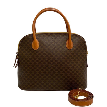 CELINE Vintage Macadam Blason Triomphe Leather 2way Handbag Shoulder Bag Brown