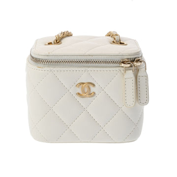 CHANEL Matelasse Small Vanity Case White AP1447 Women's Lambskin Shoulder Bag