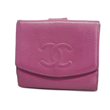 Chanel bi-fold wallet caviar skin pink gold Metal