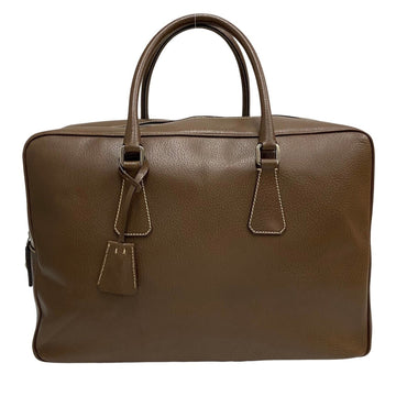 PRADA Triangle Logo Hardware Leather Genuine Boston Bag Handbag Business A4 Storage Brown 84522