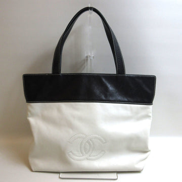 CHANEL bag bicolor tote white black leather
