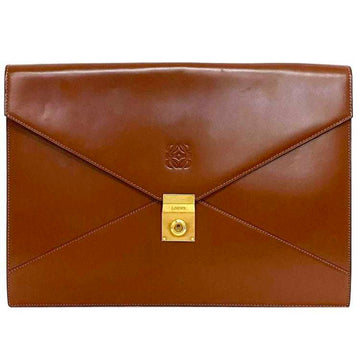 LOEWE Clutch Bag Brown Anagram Leather Flap