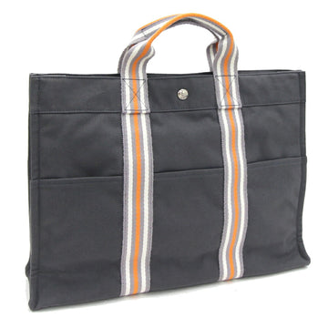 HERMES Handbag Four Tote MM Gray Orange White Cotton Canvas 2001 Ginza Limited Women's Men's Unisex Bag