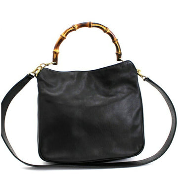 Gucci Bamboo Handbag Shoulder Bag Leather Black 001.1998.1638 GUCCI Ladies