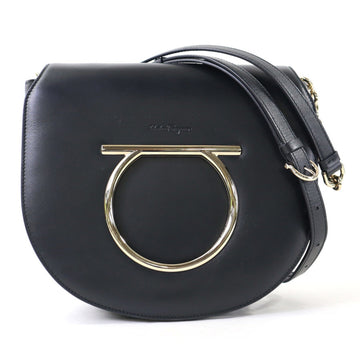Salvatore Ferragamo Diagonal Shoulder Bag Gancini Leather Black Women's