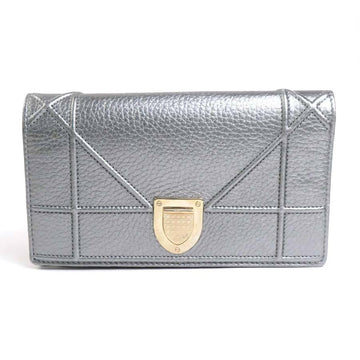 CHRISTIAN DIOR Bifold Long Wallet Diorama Leather Silver Women's