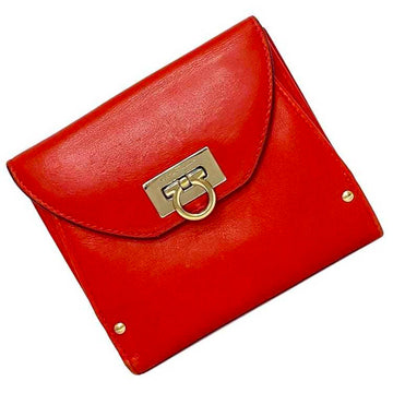 SALVATORE FERRAGAMO Bifold Wallet Red Gancini AQ 22 Compact Leather Ladies