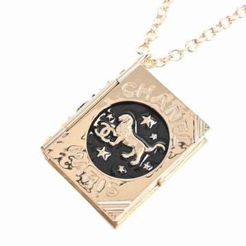 CHANEL book motif here mark locket pendant necklace gold