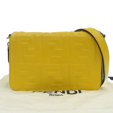 FENDI Flap Bag FF Pattern Embossed Shoulder Yellow 7M0299