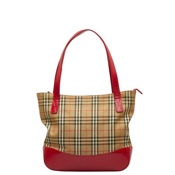 BURBERRY Nova Check Shadow Horse Handbag Tote Bag Beige Red Canvas Leather Women's
