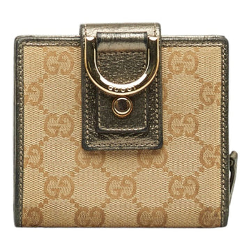 GUCCI Trifold Wallet 154205 Beige Canvas Leather Women's
