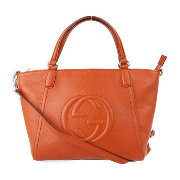 Gucci Soho Interlocking G Handbag 369176 Leather Orange Gold Hardware 2WAY Tote Bag Shoulder Tassel