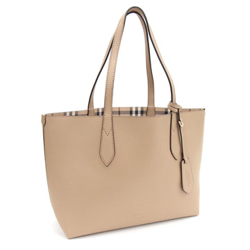 Burberry Tote Bag Beige Leather Women's Reversible Check BURBERRY