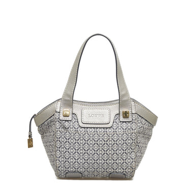 LOEWE Anagram Handbag Tote Bag Gray Silver Canvas Leather Women's