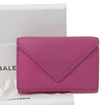 Balenciaga paper mini wallet with hook tri-fold leather pink 391446