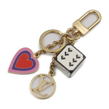 LOUIS VUITTON Portocre Game On Staking Keychain MP2913 Metal Gold White Black LV Circle Heart Dice Key Ring Bag Charm Biton