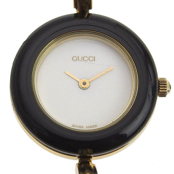 GUCCI Change Belt Watch 11/12.2 Gold Plated Swiss Made Quartz Analog Display White Dial Ladies