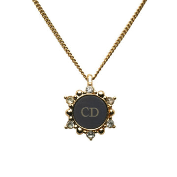 CHRISTIAN DIOR Dior CD Rhinestone Necklace Gold Plated Ladies