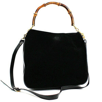 Gucci Bamboo 2WAY Handbag Shoulder Bag Felt Suede Black 001.1014.1638 GUCCI Ladies 2way