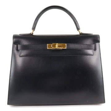 Hermes Kelly 32 Outer Stitched Box Calf Black ???A Women's Handbag
