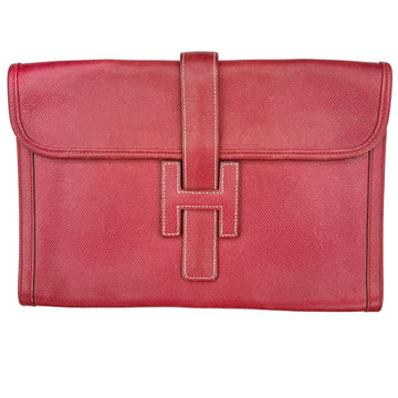 HERMES Gije PM Clutch Bag Second Couchevel Red Rouge H ○X Engraved Manufactured in 1994 Men's Women's