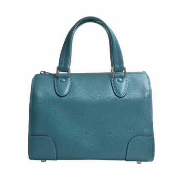 VALEXTRA Leather Boston Bag Handbag Blue Ladies