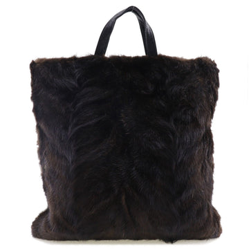 LOEWE square handbag leather x real fur brown ladies