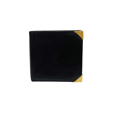 YVES SAINT LAURENT YSL logo metal fittings leather genuine bifold wallet mini black
