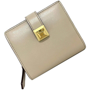 FENDI Bi-Fold Wallet Beige Pink Gold 8M0386 SWD Leather  Mini Studs Women's Cream