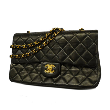Chanel Matelasse W Flap W Chain Women's Leather Shoulder Bag Black