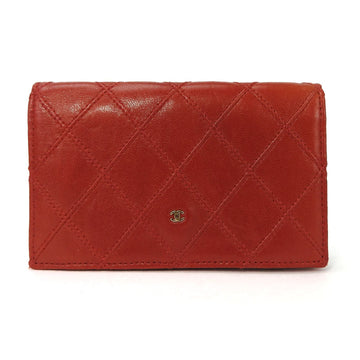 CHANEL Coin Card Case Red Coco Mark Bicolore Stitch Leather Accessories Ladies
