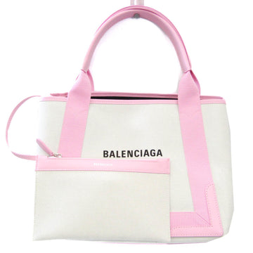 BALENCIAGA Navy Cabas S 339933 Women's Canvas,Leather Handbag Light Pink,Off-white