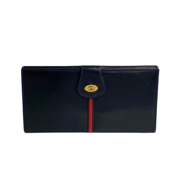GUCCI Old Sherry Line GG Metal Fittings Leather Body Bifold Long Wallet Navy 16048